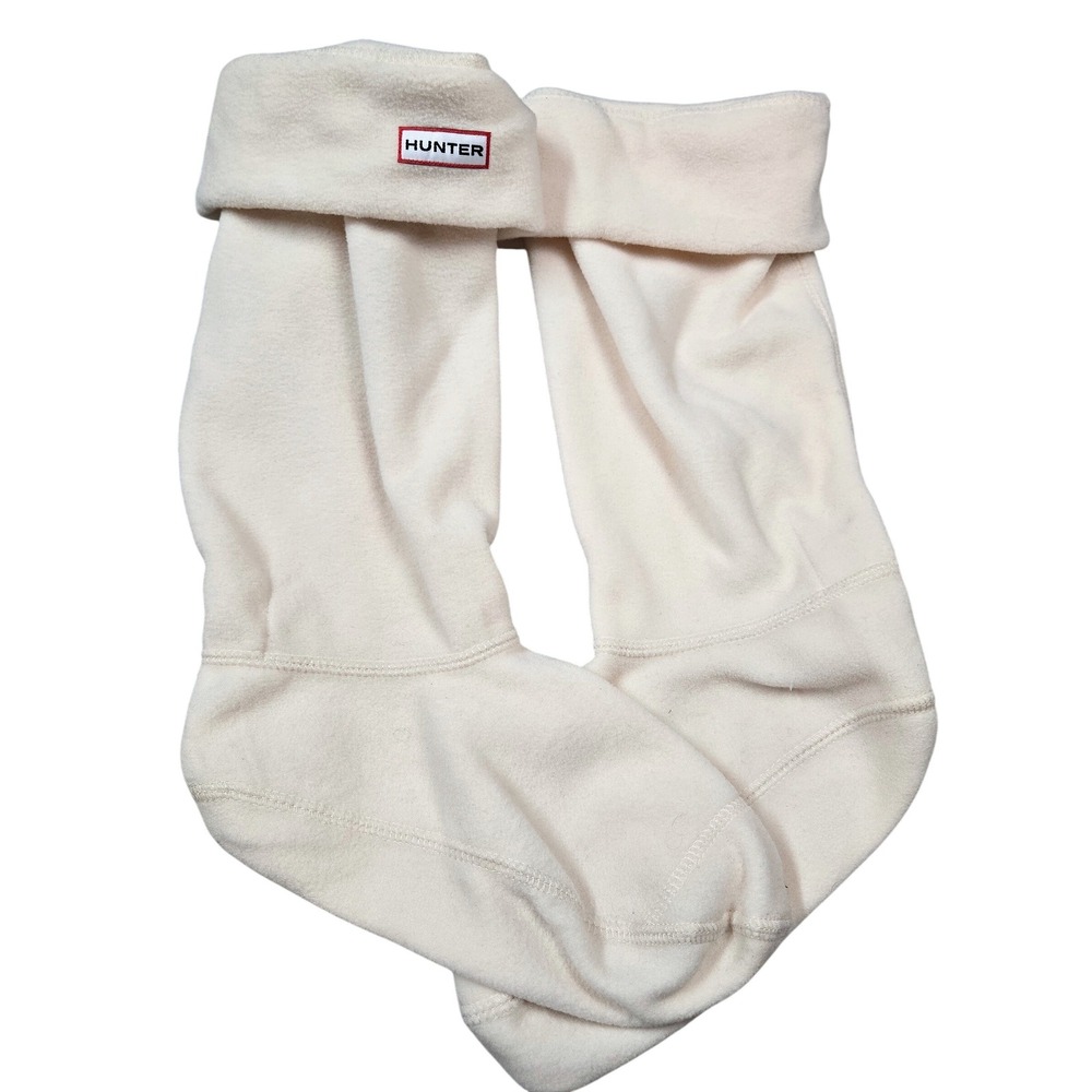 Women's Hunter Size M/L Cream Fleece Tall Boot Socks Liners Logo Patch